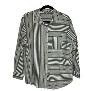Habitat Button Up Shirt Womens M Stripe Cotton Lagenlook Oversized Boho